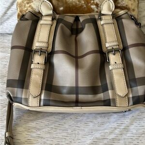 Burberry Cream and Brown Plaid Shoulder Bag